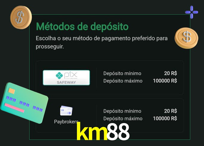 O cassino km88 oferece uma grande variedade de métodos de pagamento